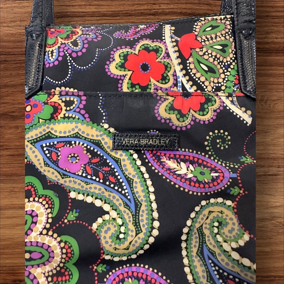 Vera Bradley Tote Bag Black‎ Paisley Floral Print Shoulder Handbag Purse - Picture 2 of 10